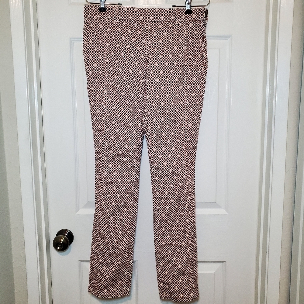 Tory Burch Pants Womens 28 Red Black Check Cropped Stretch Side Zip